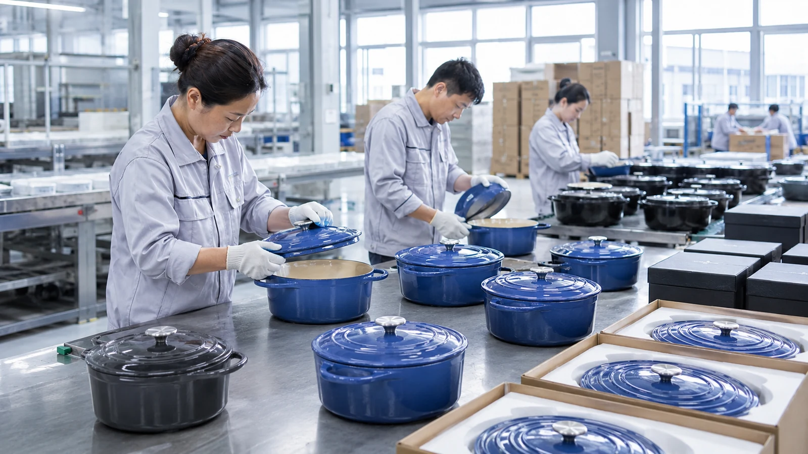 铸铁珐琅锅釉面锅盖配合质量检测与出口包装检查